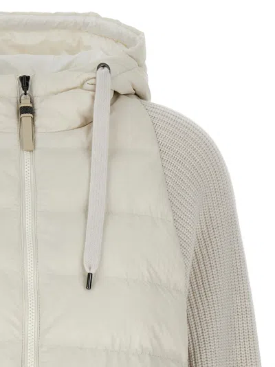 Brunello Cucinelli Two-material Puffer Jacket Casual Jackets And Parka White