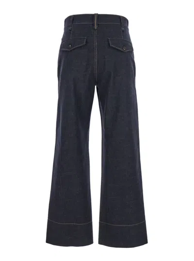 Brunello Cucinelli Blue Jeans With Wide Leg And Contrasting Stitching In Denim Woman In Blue