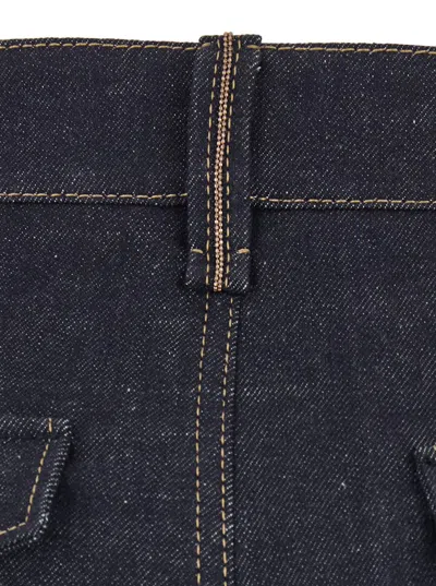 Brunello Cucinelli Blue Jeans With Wide Leg And Contrasting Stitching In Denim Woman In Blue
