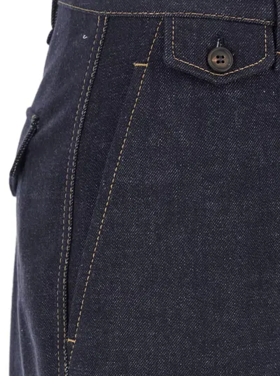 Brunello Cucinelli Blue Jeans With Wide Leg And Contrasting Stitching In Denim Woman In Blue