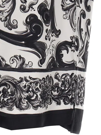 Dolce & Gabbana Maiolica Black And White Bowling Shirt With Cuban Collar And All-over Print In Silk Man In Black