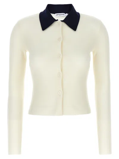 Self-portrait Self Portrait Women Wool Cardigan With Contrasting Collar In White