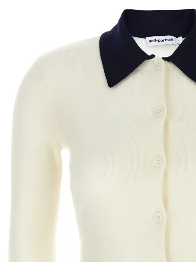 Self-portrait Self Portrait Women Wool Cardigan With Contrasting Collar In White