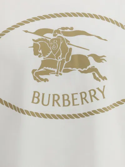 Burberry Men Beige Crewneck T-shirt With Maxi Logo On The Front In Cotton Man