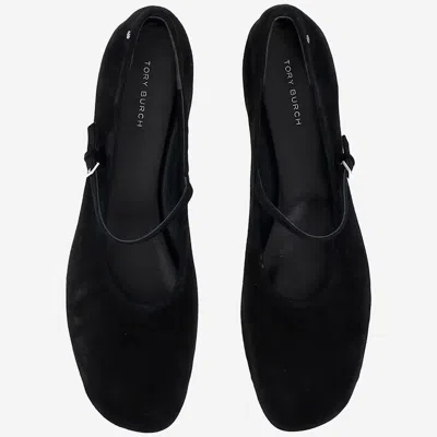 Tory Burch Suede Leather Mary Jane Ballerinas In Black