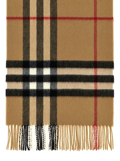 Burberry Cashmere Scarf With Check Pattern And Fringe In Brown