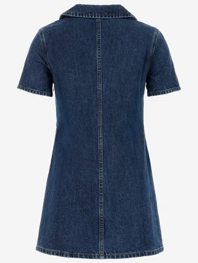 Self-portrait Crystal Bow Mini Denim Dress In Blue