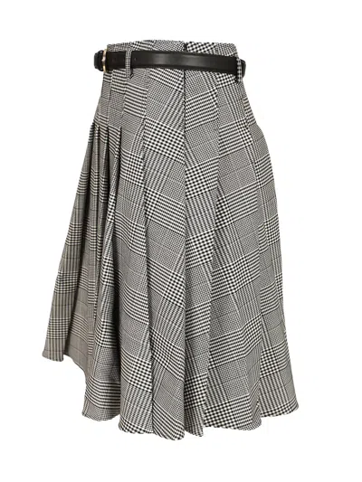 Self-portrait Prince Of Wales Pleated Midi Skirt In Gray