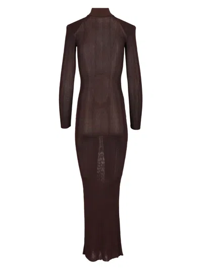 Self-portrait Long Viscose Knit Dress In Brown