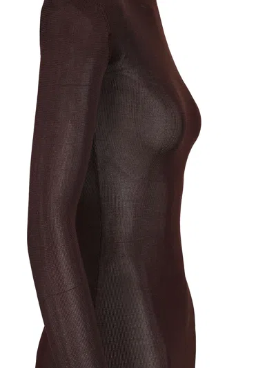 Self-portrait Long Viscose Knit Dress In Brown