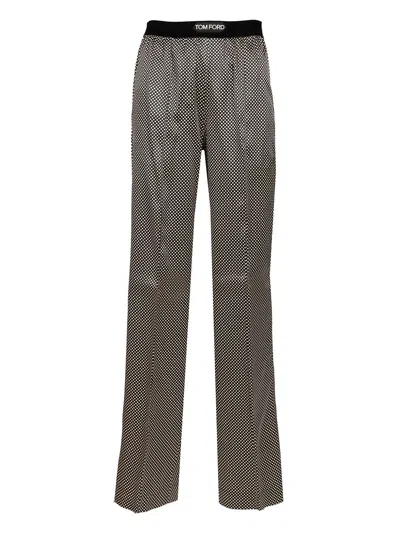 Tom Ford Printed Polka Dot Stretch Satin Pj Pants Trousers Multicolor In Gray