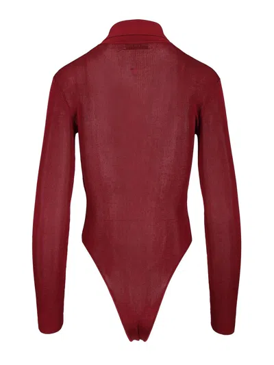 Self-portrait Self Portrait Women Burgundy Viscose Knit Long-sleeved Bodysuit In Burgundy