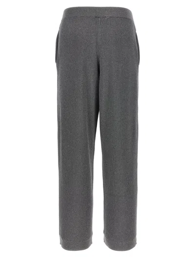 Brunello Cucinelli Ribbed Texture Elastic Waistband Shimmering Finish Trousers In Blue