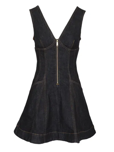 Self-portrait Navy Blue Dress With Bustier Neckline And Zip Detail