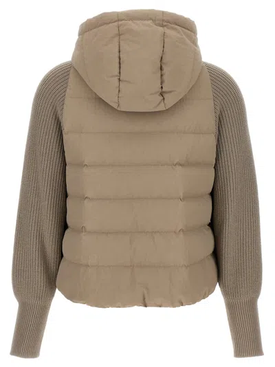Brunello Cucinelli Two-material Puffer Jacket Casual Jackets And Parka Beige In Brown