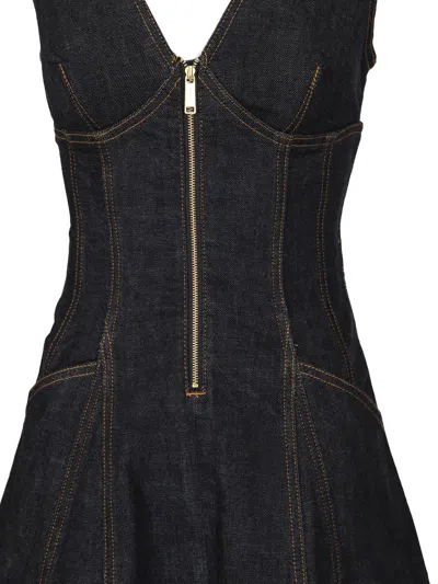 Self-portrait Navy Blue Dress With Bustier Neckline And Zip Detail