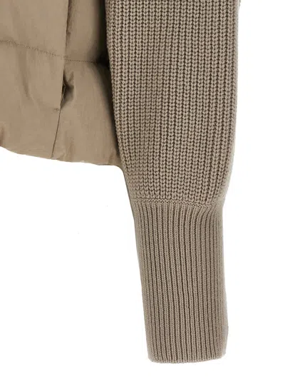 Brunello Cucinelli Two-material Puffer Jacket Casual Jackets And Parka Beige In Brown