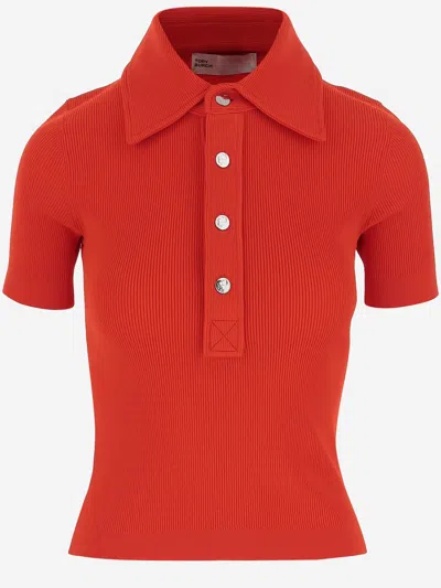 Tory Burch Coral Red Viscose Blend Polo Shirt In Red