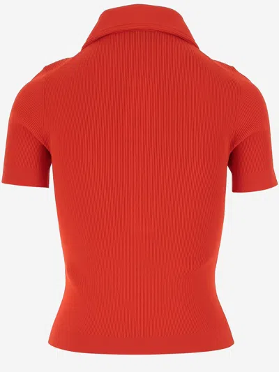 Tory Burch Coral Red Viscose Blend Polo Shirt In Red