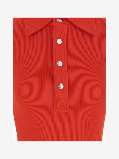 Tory Burch Coral Red Viscose Blend Polo Shirt In Red