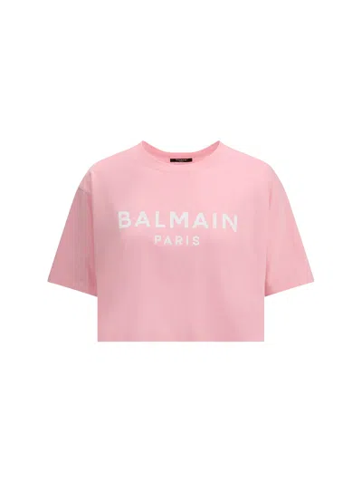 Balmain Women Logo Organic Cotton Cropped T-shirt