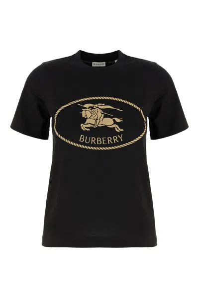Burberry Black Crewneck T-shirt With Logo Embroidery On The Front In Cotton Woman