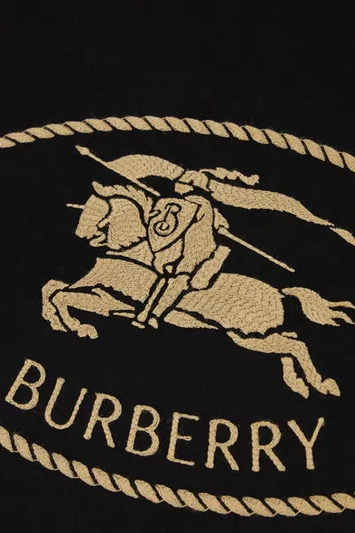 Burberry Black Crewneck T-shirt With Logo Embroidery On The Front In Cotton Woman