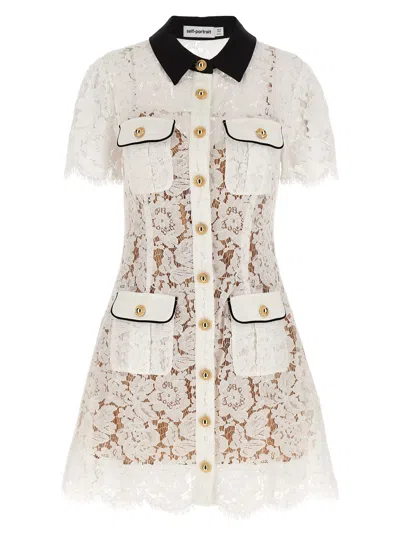 Self-portrait Delicate Lace Dress With Structured Pockets In White