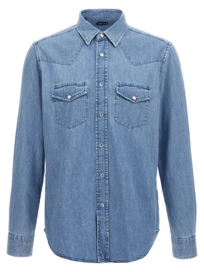 Tom Ford Cotton Denim Shirt In Blue