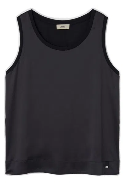 Herno Glam Knit Effect Satin Tank Top In Black