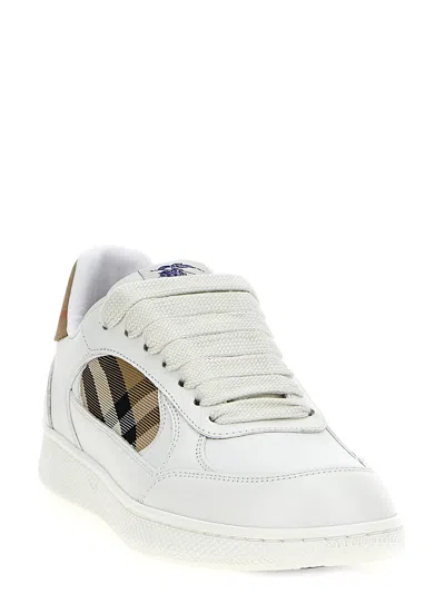 Burberry White Leather Sneaker Terrace And Check In Yellow