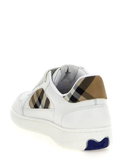 Burberry White Leather Sneaker Terrace And Check In Yellow