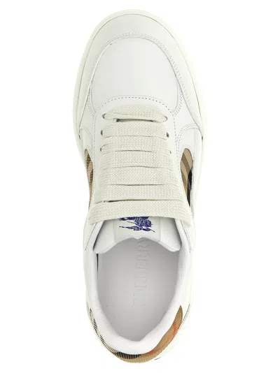 Burberry White Leather Sneaker Terrace And Check In Yellow
