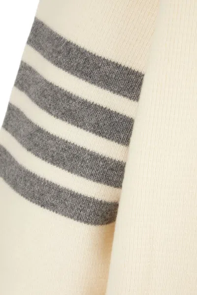 Thom Browne Wool Cardigan With Striped Sleeve Detail In Neutral