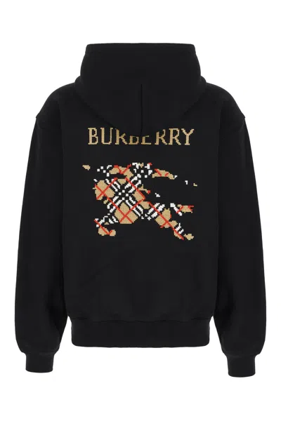Burberry Men Black Sweatshirt With Ekd Embroidery On The Front And Logo Print On The Rear In Cotton