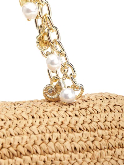 Self-portrait Self Portrait 'raffia Bow Charm' Shoulder Bag In Gold