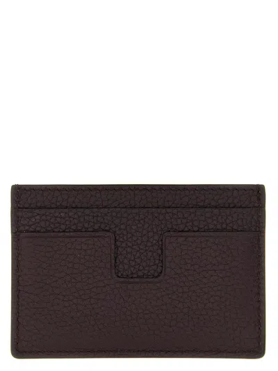 Tom Ford Bordeaux Card Holder With Embossed Logo Lettering On The Front In Grained Leather Man In Brown