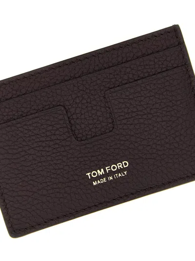 Tom Ford Bordeaux Card Holder With Embossed Logo Lettering On The Front In Grained Leather Man In Brown