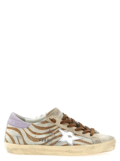 Golden Goose Super-star Zebra Horsy Upper Suede Toe And Heel Laminated Star Sneakers Multicolor In Neutral