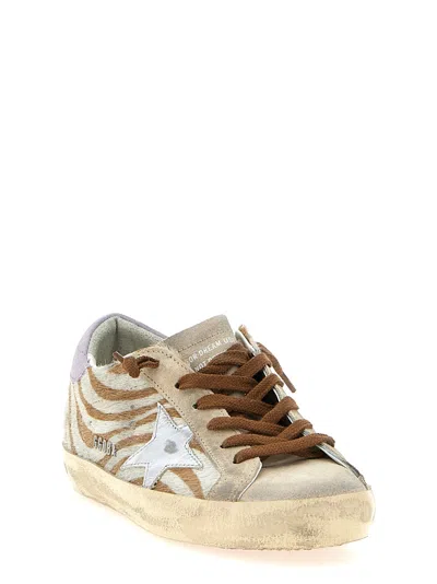 Golden Goose Super-star Zebra Horsy Upper Suede Toe And Heel Laminated Star Sneakers Multicolor In Neutral