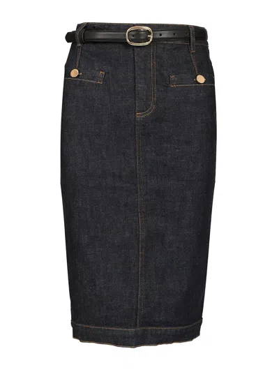 Self-portrait Indigo Denim Midi Skirt In Black