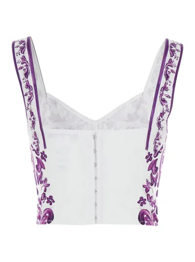 Dolce & Gabbana Cotton Blend Bustier Top With Maiolica Print