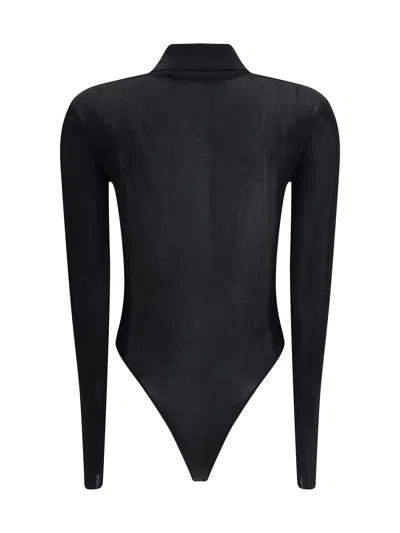 Self-portrait Viscose Knit Bodysuit In Black