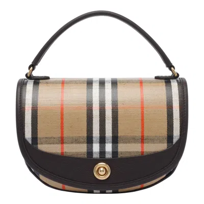 Burberry Check Motif Crossbody Handbag With Removable Strap In Nude