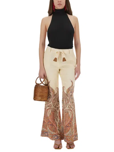 Zimmermann Rhiannon Multicolor Flared Pants With Drawstring Waist And Paisley Print In Cotton Woman