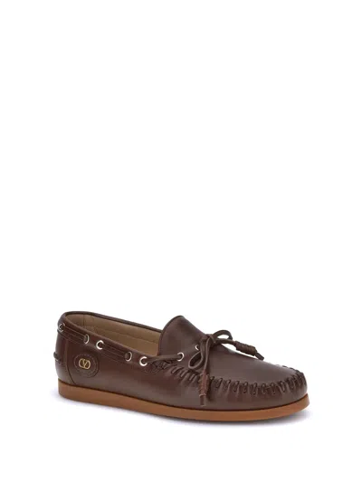 Valentino Garavani Brown Leather Palm Avenue Loafers