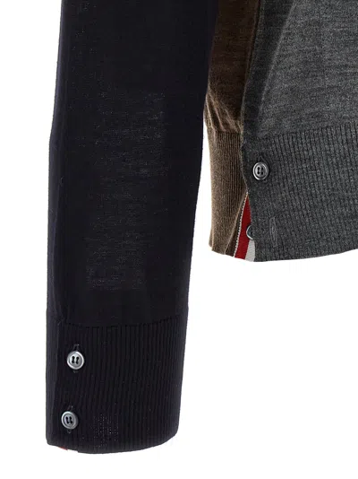 Thom Browne Navy/grey/brown Wool Cardigan In Black