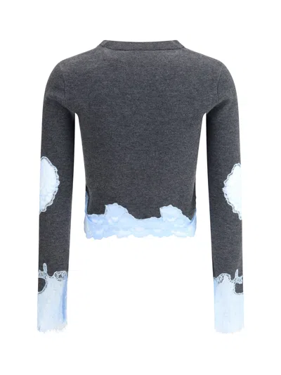 Self-portrait Contrast Lace Knit Sweater In Gray