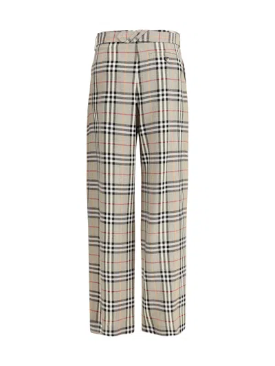 Burberry Brown Embroidered Twill Wide-leg Pant In White