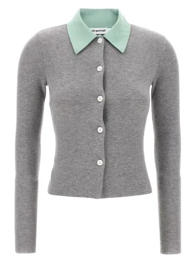 Self-portrait Buttoned Wool Cardigan In Gray